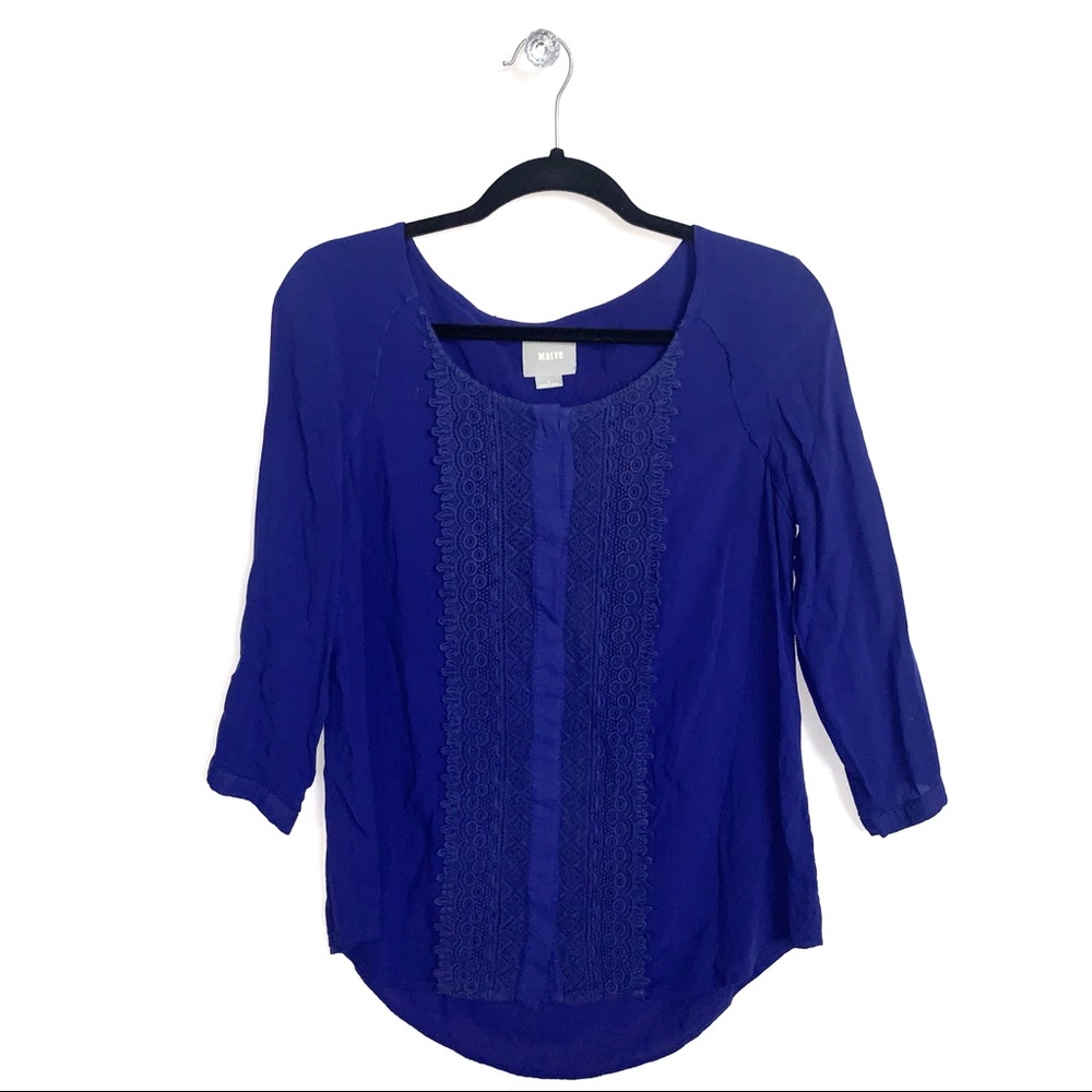 Maeve | Anthro Blue Crochet Detail Button Down Top